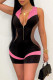 Pink Fashion Casual Patchwork Basic Zipper Collar Skinny Romper