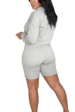 Grey Cotton Fashion Sexy adult Ma'am Patchwork Solid Two Piece Suits Straight Long Sleeve Two Pieces