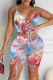 Colour Fashion Sexy Print Backless Strap Design Spaghetti Strap Sleeveless Two Pieces