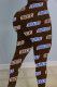 Coffee Polyester Elastic Fly Mid Print pencil Pants Bottoms