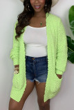 Green Fashion Daily Adult Acetate Fiber Solid Cardigan O Neck Outerwear