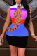 Blue Fashion Sexy Patchwork Hollowed Out Turtleneck Sleeveless Dress