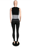Black Casual Sportswear Striped Patchwork U Neck Skinny Jumpsuits