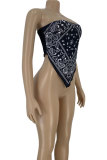 White Red Black Royal blue One word collar Sleeveless Patchwork Print backless Tops