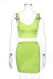 Green Sexy Solid Patchwork Square Collar Sleeveless Two Pieces
