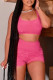 Rose Red Sexy Casual Solid Basic U Neck Sleeveless Two Pieces