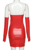 Red Fashion Sexy Solid Backless Strapless Long Sleeve Dresses