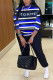 Blue Fashion Casual Letter Striped Print Basic O Neck Long Sleeve Two Pieces