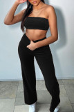 Blue Sexy Casual Solid Backless Strapless Sleeveless Two Pieces