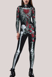 Black Fashion Party Adult Polyester Print Split Joint O Neck Skinny Jumpsuits