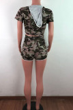 Army Green Fashion adult England Ma'am Camouflage Two Piece Suits Straight Short Sleeve Two Pieces
