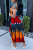 Red Sexy Print Patchwork U Neck Pencil Skirt Dresses
