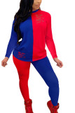 Red Fashion Casual Europe and America Patchwork Solid Burn-out pencil Long Sleeve Two Pieces