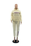 Grey Sexy Print Letter Hooded Collar Long Sleeve Two Pieces