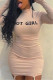 Apricot Fashion Casual Letter Print Asymmetrical Turtleneck Long Sleeve Dresses