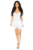 White Fashion Sexy Casual Sleeve Short Sleeves V Neck Slim Dress skirt Solid Draped Dresses