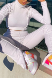 White Casual Solid Patchwork Turtleneck Long Sleeve Two Pieces