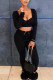 Black Elegant Solid Patchwork Square Collar Long Sleeve Two Pieces
