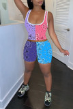 Purple Fashion Casual Print Basic U Neck Sleeveless Two Pieces
