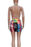 Pink Sexy Print Patchwork Swimwears