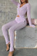Light Purple Fashion Casual Solid Split Joint U Neck Long Sleeve Two Pieces