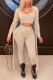 Apricot Fashion Casual Solid Basic U Neck Long Sleeve Three-piece Set
