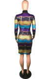 Multi-color Sexy Fashion Cap Sleeve Long Sleeves O neck Hip skirt Knee-Length Mesh perspective Sequin 
