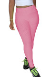 Pink Polyester Elastic Fly High Solid pencil Pants Bottoms