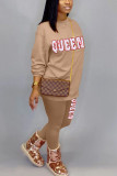 Blue Casual Print O Neck Long Sleeve Two Pieces