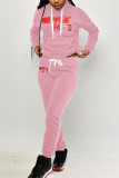 Pink Fashion Casual Letter Print Hooded Collar Long Sleeve Two Pieces