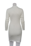 Grey Sexy Solid Patchwork Turtleneck Wrapped Skirt Dresses