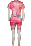 Pink Fashion Casual adult Ma'am Print Gradient Two Piece Suits pencil Short Sleeve Two Pieces