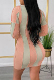 Pink Sexy Character O Neck Wrapped Skirt Dresses