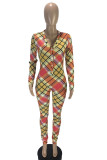 Red Sexy Print Buttons Without Belt V Neck Regular Jumpsuits