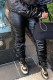Black Sportswear Solid Fold Boot Cut Mid Waist Bottoms
