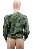 Red Sexy Print Camouflage Print O Neck Mid Waist Tops