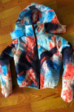 Multi-color Street Print Tie-dye Hooded Collar Outerwear