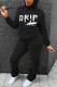Black Fashion Letter Fold Hooded Collar Long Sleeve Two Pieces