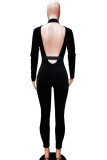 Black Sexy Solid Polyester Long Sleeve O Neck