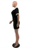 Black Sexy Casual Solid Basic Turndown Collar Short Sleeve Dress