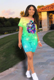 multicolor Casual adult Sexy Fashion Print Animal Prints Two Piece Suits Straight Loose Short Sleeve