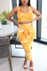 Yellow Polyester Fashion Casual adult Ma'am O Neck Print Two Piece Suits Stitching Plus Size