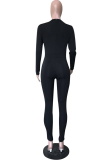 Black Casual Print Letter O Neck Skinny Jumpsuits