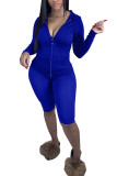Blue Fashion Active adult Ma'am Solid Zippered Two Piece Suits pencil Long Sleeve Two Pieces