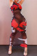 Red Fashion Sexy Print See-through O Neck Sleeveless Dress