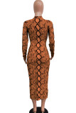Orange Milk. Europe and America Cap Sleeve Long Sleeves O neck Step Skirt Ankle-Length Print chain Patchwor