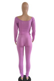 purple Milk Silk Casual Solid Hole pencil Long Sleeve Two Pieces