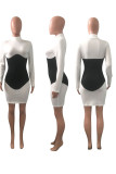 White Street Solid Split Joint Mandarin Collar Wrapped Skirt Dresses
