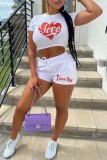 Purple Fashion Casual Print Basic O Neck Short Sleeve Two Pieces
