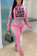 Pink Fashion Casual adult Ma'am Patchwork Print Two Piece Suits pencil Long Sleeve Two Pieces